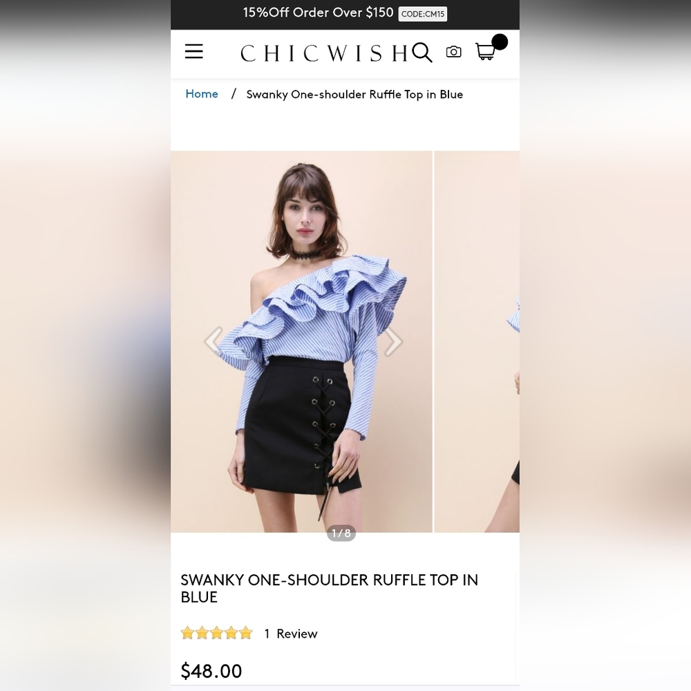 LIKE NEW Chicwish Asymmetrical Blue and White Ruffled Top